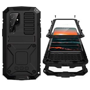 simicoo samsung s22 ultra metal case with screen protector camera protector military rugged heavy duty shockproof case with stand full cover tough case for samsung s22 ultra (s22 ultra, black)