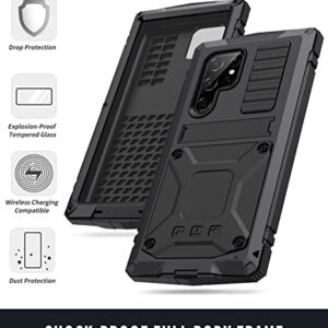 Simicoo Samsung S22 Ultra Metal Case with Screen Protector Camera Protector Military Rugged Heavy Duty Shockproof Case with Stand Full Cover Tough case for Samsung S22 Ultra (S22 Ultra, Black)