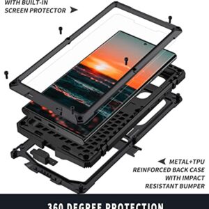 Simicoo Samsung S22 Ultra Metal Case with Screen Protector Camera Protector Military Rugged Heavy Duty Shockproof Case with Stand Full Cover Tough case for Samsung S22 Ultra (S22 Ultra, Black)