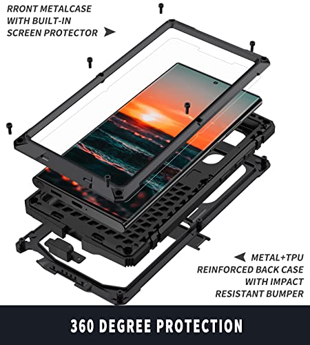 Simicoo Samsung S22 Ultra Metal Case with Screen Protector Camera Protector Military Rugged Heavy Duty Shockproof Case with Stand Full Cover Tough case for Samsung S22 Ultra (S22 Ultra, Black)