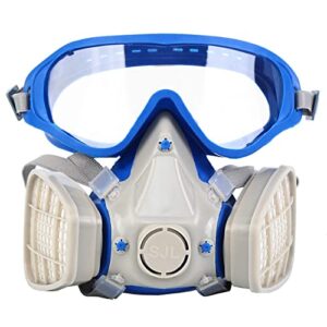 yungeequipmentus reusable full facepiece gas mask with safety glass respirator mask against organic vapors/smells/asbestos,ideal for painting,polishing,gas, decoration, welding, blue