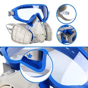 YungeEquipmentUS Reusable Full Facepiece Gas Mask with Safety Glass Respirator Mask Against Organic Vapors/Smells/Asbestos,Ideal for Painting,Polishing,Gas, Decoration, Welding, Blue