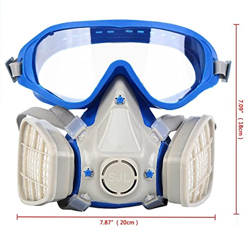 YungeEquipmentUS Reusable Full Facepiece Gas Mask with Safety Glass Respirator Mask Against Organic Vapors/Smells/Asbestos,Ideal for Painting,Polishing,Gas, Decoration, Welding, Blue