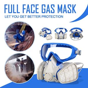 YungeEquipmentUS Reusable Full Facepiece Gas Mask with Safety Glass Respirator Mask Against Organic Vapors/Smells/Asbestos,Ideal for Painting,Polishing,Gas, Decoration, Welding, Blue