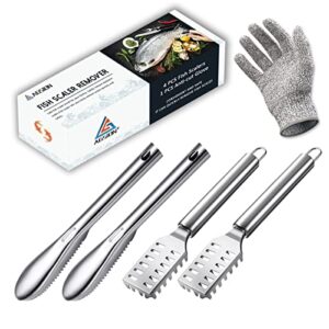 5 pieces fish scaler remover with stainless steel sawtooth easily remove fish cleaning scales kit,kitchen fish scaler tool with cut resistant gloves, suitable for all kinds of fish