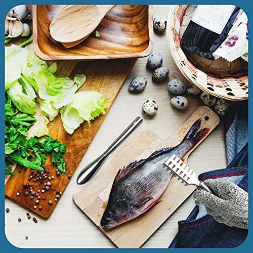 5 Pieces Fish Scaler Remover with Stainless Steel Sawtooth Easily Remove Fish Cleaning Scales Kit,Kitchen Fish Scaler Tool with Cut Resistant Gloves, Suitable for All Kinds of Fish