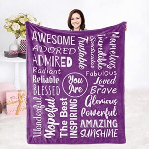 zhshwat get well soon gifts for women - you are awesome blankets, sympathy gifts for women men friend cancer, purple throw blankets(50x60)