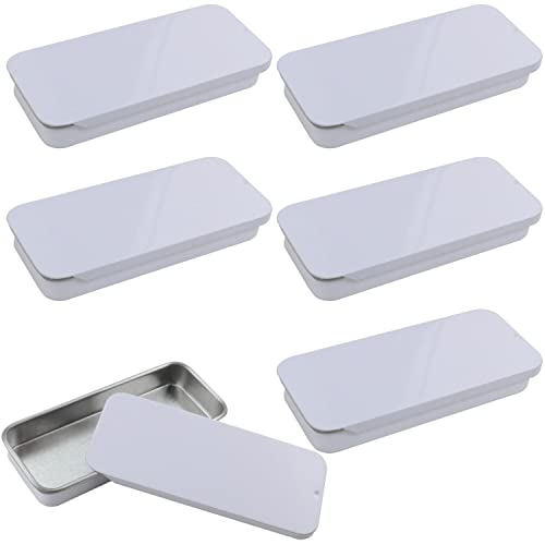 Tin Box ITROLLE 6PCS 80x34x10mm Rectangular Metal Tin Containers Empty Hinged Tins Containers Holders for Candies Jewelry Crafts Pills Survival Kit