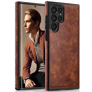lohasic for galaxy s22 ultra case, premium leather luxury business pu non-slip grip shockproof bumper full body protective cover phone cases for samsung galaxy s22 ultra 5g 6.8 inch - brown