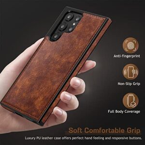 LOHASIC for Galaxy S22 Ultra Case, Premium Leather Luxury Business PU Non-Slip Grip Shockproof Bumper Full Body Protective Cover Phone Cases for Samsung Galaxy S22 Ultra 5G 6.8 inch - Brown