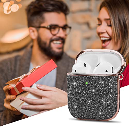 Aiiko Glitter Case for AirPods, Airpod Case Cover for Apple Airpods 2nd 1st Charging Case Bling Protective Air Pods Case with Keychain for Woman Girl Sparkly Air Podswireless Case Front LED Visible