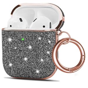 aiiko glitter case for airpods, airpod case cover for apple airpods 2nd 1st charging case bling protective air pods case with keychain for woman girl sparkly air podswireless case front led visible
