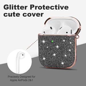 Aiiko Glitter Case for AirPods, Airpod Case Cover for Apple Airpods 2nd 1st Charging Case Bling Protective Air Pods Case with Keychain for Woman Girl Sparkly Air Podswireless Case Front LED Visible