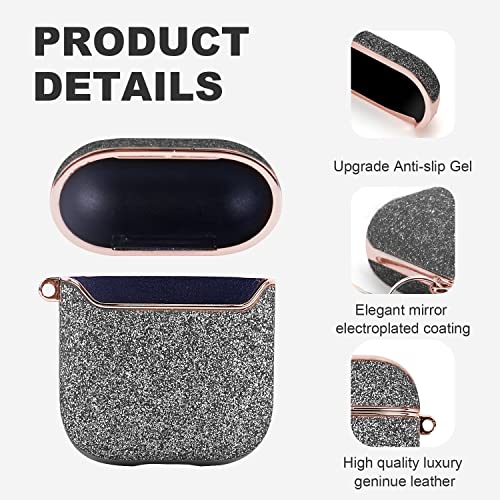 Aiiko Glitter Case for AirPods, Airpod Case Cover for Apple Airpods 2nd 1st Charging Case Bling Protective Air Pods Case with Keychain for Woman Girl Sparkly Air Podswireless Case Front LED Visible