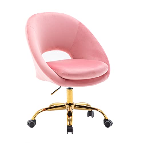 ZOBIDO Comfy Home Office Task Chair with Wheels, Cute Modern Upholstered Velvet Seashell Back Adjustable Swivel Vanity Desk Chair, for Women, for Kids, for Girls, Living Room, Bedroom (Peach Pink)