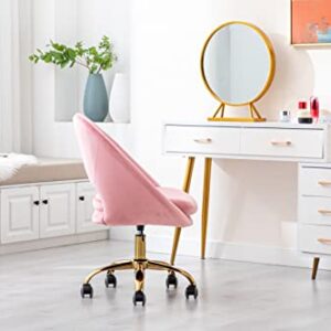 ZOBIDO Comfy Home Office Task Chair with Wheels, Cute Modern Upholstered Velvet Seashell Back Adjustable Swivel Vanity Desk Chair, for Women, for Kids, for Girls, Living Room, Bedroom (Peach Pink)