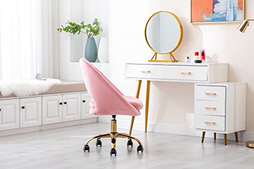 ZOBIDO Comfy Home Office Task Chair with Wheels, Cute Modern Upholstered Velvet Seashell Back Adjustable Swivel Vanity Desk Chair, for Women, for Kids, for Girls, Living Room, Bedroom (Peach Pink)