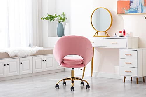 ZOBIDO Comfy Home Office Task Chair with Wheels, Cute Modern Upholstered Velvet Seashell Back Adjustable Swivel Vanity Desk Chair, for Women, for Kids, for Girls, Living Room, Bedroom (Peach Pink)