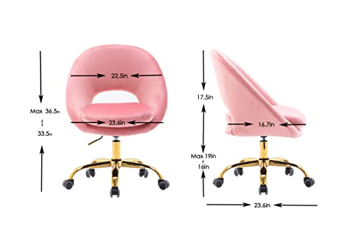 ZOBIDO Comfy Home Office Task Chair with Wheels, Cute Modern Upholstered Velvet Seashell Back Adjustable Swivel Vanity Desk Chair, for Women, for Kids, for Girls, Living Room, Bedroom (Peach Pink)