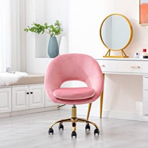 ZOBIDO Comfy Home Office Task Chair with Wheels, Cute Modern Upholstered Velvet Seashell Back Adjustable Swivel Vanity Desk Chair, for Women, for Kids, for Girls, Living Room, Bedroom (Peach Pink)