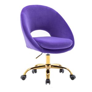 zobido comfy home office task chair with wheels, cute modern upholstered velvet seashell back adjustable swivel vanity desk chair, for women, for kids, for girls, living room, bedroom (purple)