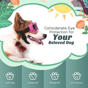 Lewondr Small Dog Sunglasses UV Protection Goggles Eye Wear Protection with Adjustable Strap Doggy Heart Shape Anti-Fog Sunglasses for Pet Dogs Sun Glasses Doggie Windproof Glasses, Pink