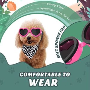 Lewondr Small Dog Sunglasses UV Protection Goggles Eye Wear Protection with Adjustable Strap Doggy Heart Shape Anti-Fog Sunglasses for Pet Dogs Sun Glasses Doggie Windproof Glasses, Pink