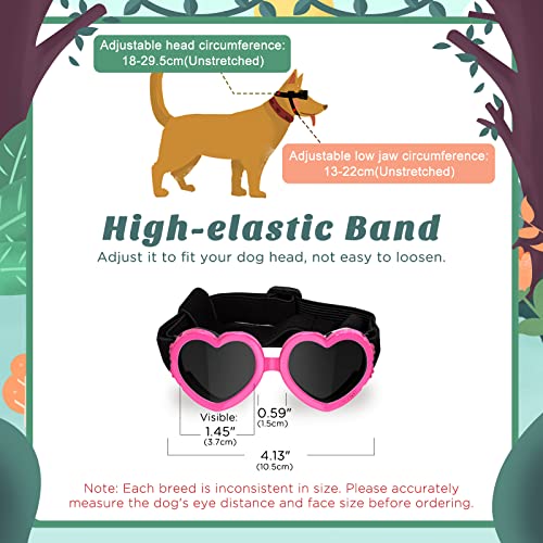 Lewondr Small Dog Sunglasses UV Protection Goggles Eye Wear Protection with Adjustable Strap Doggy Heart Shape Anti-Fog Sunglasses for Pet Dogs Sun Glasses Doggie Windproof Glasses, Pink