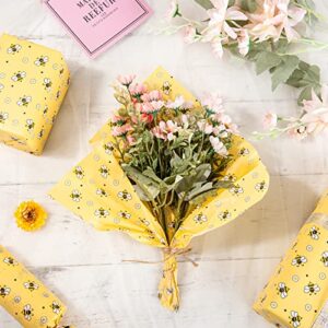 Whaline 100 Sheet Bee Tissue Paper Honeybee Summer Daisy Flower Pattern Gift Wrapping Tissue 13.8 x 19.7 Inch Summertime Light Yellow Tissue Paper for Birthday Baby Shower Party Craft Gift Packing