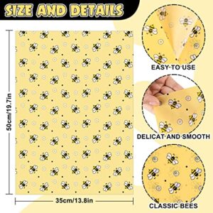 Whaline 100 Sheet Bee Tissue Paper Honeybee Summer Daisy Flower Pattern Gift Wrapping Tissue 13.8 x 19.7 Inch Summertime Light Yellow Tissue Paper for Birthday Baby Shower Party Craft Gift Packing