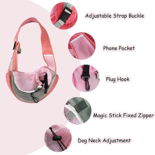 FEimaX Pet Dog Sling Carrier Puppy Pet Slings Bag for Small Dogs Cats Satchel Carriers Breathable Mesh Hand Free with Adjustable Strap Doggie Crossbody for Outdoor Travel (Small, Pink)