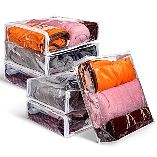 6 Packs Clear Zippered Storage Bags Sweater Storage Bags Plastic Storage Bags for Blankets Clothes Bed Sheet Organizer with Zipper for Closet Linen Sweater Bed Sheet Clothes Pillow (16 x 14 x 4 Inch)