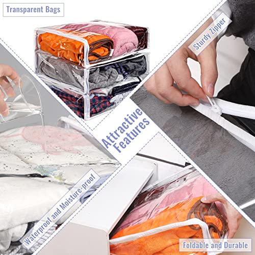 6 Packs Clear Zippered Storage Bags Sweater Storage Bags Plastic Storage Bags for Blankets Clothes Bed Sheet Organizer with Zipper for Closet Linen Sweater Bed Sheet Clothes Pillow (16 x 14 x 4 Inch)