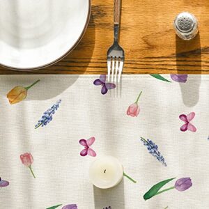 Artoid Mode Lavender Tulip Spring Table Runner, Summer Seasonal Anniversary Holiday Kitchen Dining Table Decoration for Indoor Outdoor Home Party Decor 13 x 72 Inch