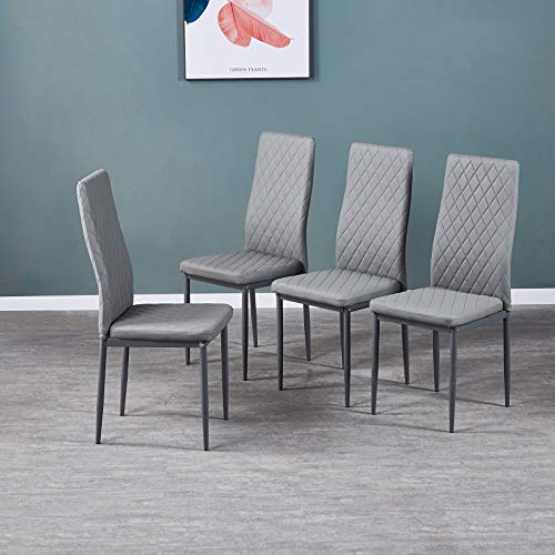 Tansole Dining Chair Set PU Leather Living Room Chair Modern Kitchen Armless Side Chair with Metal Legs for Restaurant Small Household (Grey, Set of 4)