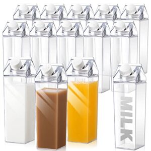 Clear Milk Carton Water Bottles, 17Oz Leakproof Cute Square Milk Box Portable Juice Bottle for Outdoor Sports Travel Camping School Activities (10)