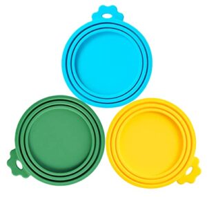joyinjojo 3 pack pet food can covers lids, universal size silicone dog cat food can lids covers, dishwasher safe