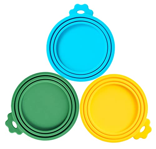 Joyinjojo 3 Pack Pet Food Can Covers Lids, Universal Size Silicone Dog Cat Food Can Lids Covers, Dishwasher Safe