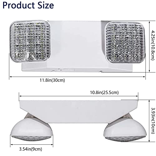 LED Emergency Light with Battery Backup, Two Adjustable LED Heads Emergency Lighting Fixture, Commercial Emergency Light, 120-277V AC, UL Listed (1-Pack)