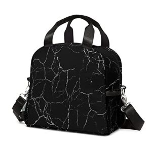 hozojuw marble lunch bag black marble insulated lunch box waterproof lunch tote with shoulder strap for boy girl men women (black marble)