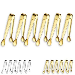 gold 6 pieces sugar tongs, kyraton stainless steel titanium plating gold ice tongs mini serving tongs appetizers tongs small kitchen tongs for coffee tea sugar candy ice cube party bar kitchen