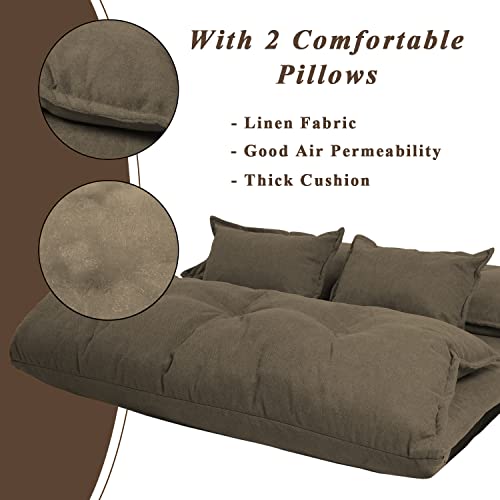 TY ARTS & CULTURE Sofa Bed Adjustable Folding Leisure Comfortable Floor Sofa Chair with 2 Pillows, Futon Sofa Bed, Futon Couch, TV Floor Gaming Couch Lazy Sofa for Bedroom/Living Room/Balcony (Brown)