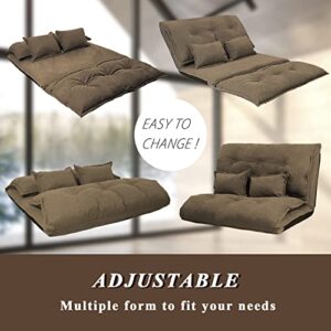 TY ARTS & CULTURE Sofa Bed Adjustable Folding Leisure Comfortable Floor Sofa Chair with 2 Pillows, Futon Sofa Bed, Futon Couch, TV Floor Gaming Couch Lazy Sofa for Bedroom/Living Room/Balcony (Brown)