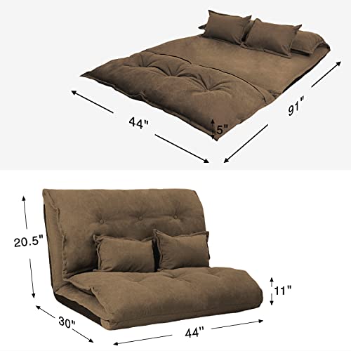 TY ARTS & CULTURE Sofa Bed Adjustable Folding Leisure Comfortable Floor Sofa Chair with 2 Pillows, Futon Sofa Bed, Futon Couch, TV Floor Gaming Couch Lazy Sofa for Bedroom/Living Room/Balcony (Brown)