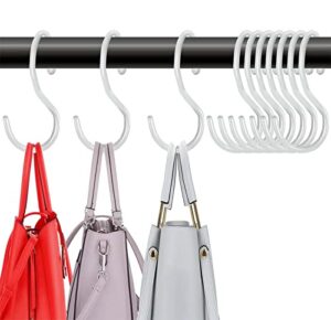 mzekgxm 10 pack purse hanger for closet, unique twist design closet organizer hanger hooks, large size closet hooks for hanging purses, handbags, clothes, jeans, belts, hats, pans and pots (white)