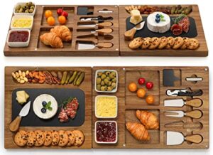 easoger acacia cheese board and knife set - 28" × 11" extra large charcuterie board set, magnetic 3 in 1 cheese tray platter with rich accessories, gift for house warming, anniversary, christmas