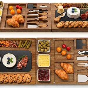 Easoger Acacia Cheese Board and Knife Set - 28" × 11" Extra Large Charcuterie Board Set, Magnetic 3 in 1 Cheese Tray Platter with Rich Accessories, Gift for House Warming, Anniversary, Christmas