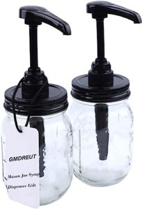 gmdreut mason jar syrup & honey pump dispenser lids for regular mouth jar (2 pack) coffee syrup dispenser food grade, airtight & leak & rust proof sauce dispenser pump lids (jar not included)