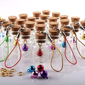 maxmau 25pcs Small Glass Bottles with Cork Stoppers DIY Art Craft Storage 5ml Mini Glass Vials,Tiny Jars for Wedding Party Favors Home Decoration with Connection Accessories Twine Bell