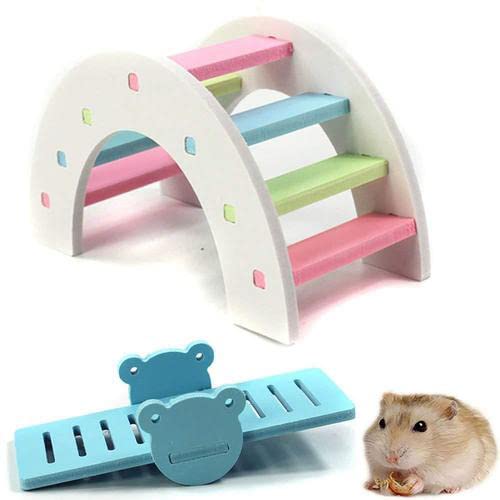 AFXOBO 3Pcs Hamster House Bridge Hamster Seesaw Nest Wooden Color Seesaw Arch Bridge Villa for Small Hamster